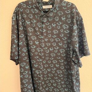 Tommy Bahama Men's Brown Shirt with Blue Fish Pattern